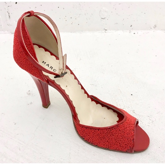 MARC JACOBS Cherry Red Beaded Ankle Strap Pumps - Picture 5 of 5